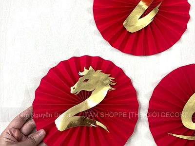 Set 06 quạt giấy Đỏ nhung xịn dán chữ Decor Tết Bính Ngọ 2026 [Nhiều kiểu - Cao cấp] QUAT-07